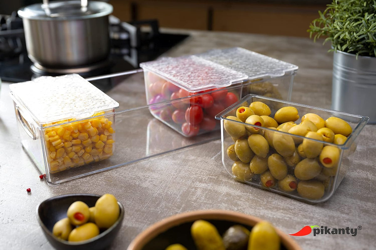 Clear Refrigerator Organizer Bin with Handles — 11 Inch Compact Stackable Fridge and Pantry Storage Container for Snacks, Yogurt, Condiments, Dishwasher Safe, Made in USA
