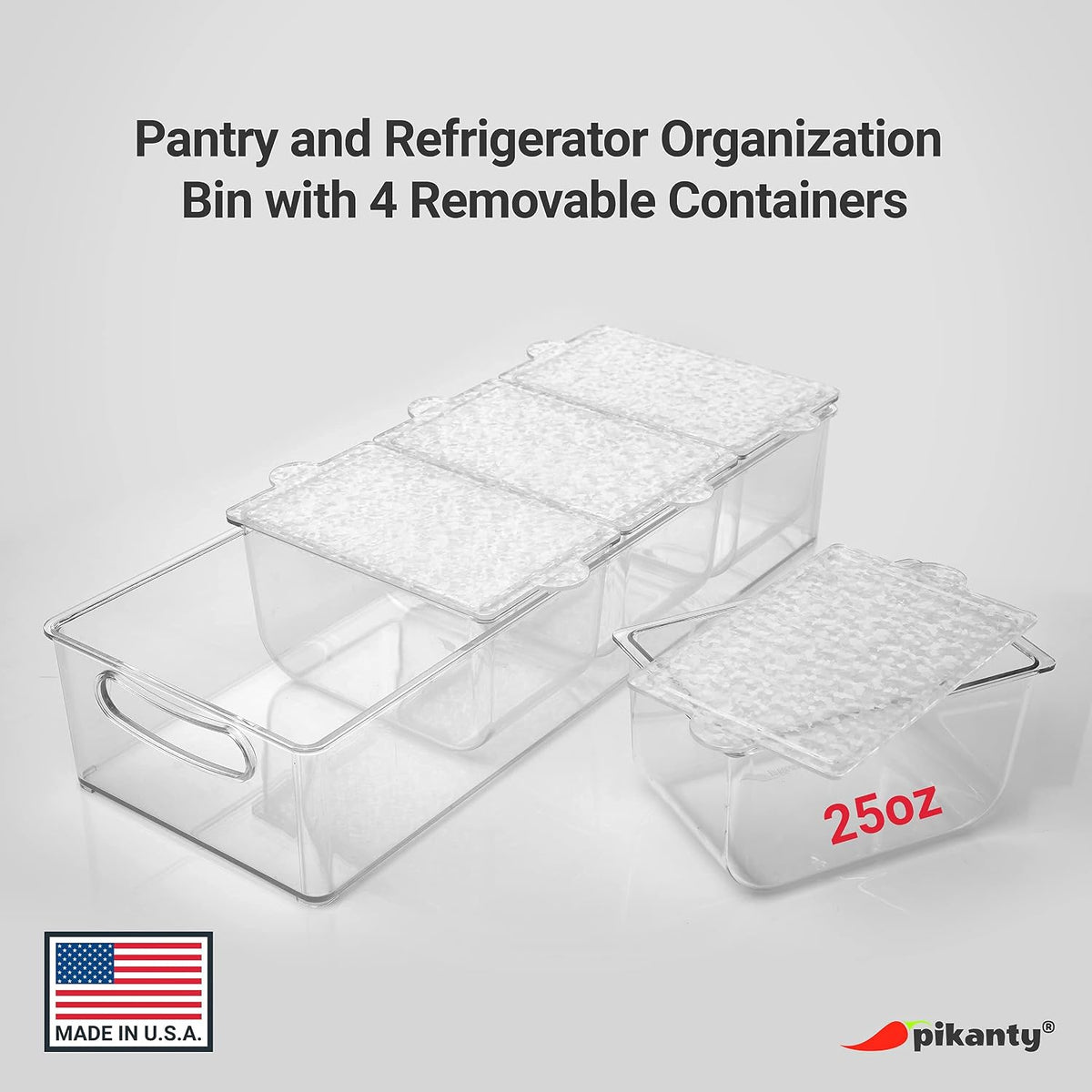 Clear Refrigerator Organizer Bin with Handles — 11 Inch Compact Stackable Fridge and Pantry Storage Container for Snacks, Yogurt, Condiments, Dishwasher Safe, Made in USA