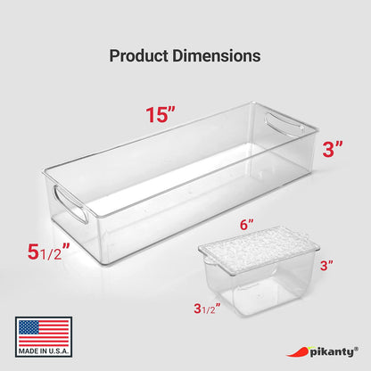 Clear Refrigerator Organizer Bin with Handles — 11 Inch Compact Stackable Fridge and Pantry Storage Container for Snacks, Yogurt, Condiments, Dishwasher Safe, Made in USA