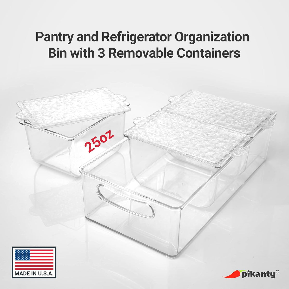 Clear Refrigerator Organizer Bin with Handles — 11 Inch Compact Stackable Fridge and Pantry Storage Container for Snacks, Yogurt, Condiments, Dishwasher Safe, Made in USA