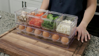 Clear Refrigerator Organizer Bin with Handles — 11 Inch Compact Stackable Fridge and Pantry Storage Container for Snacks, Yogurt, Condiments, Dishwasher Safe, Made in USA