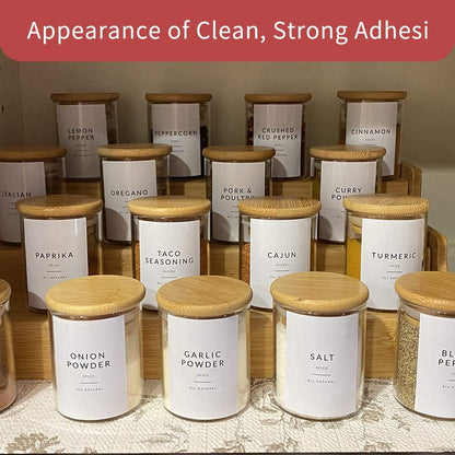 Square Glass Spice Jars with Natural Bamboo Lids - 5oz Airtight Herb Containers with 148 Waterproof Minimalist Spice Labels Preprinted - Empty Small Seasoning Jars for Kitchen Pantry