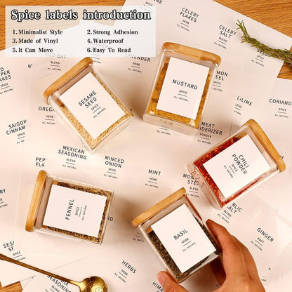 Square Glass Spice Jars with Natural Bamboo Lids - 5oz Airtight Herb Containers with 148 Waterproof Minimalist Spice Labels Preprinted - Empty Small Seasoning Jars for Kitchen Pantry