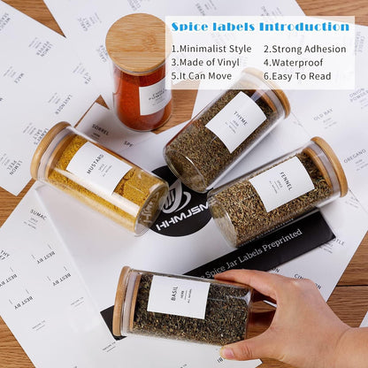 Square Glass Spice Jars with Natural Bamboo Lids - 5oz Airtight Herb Containers with 148 Waterproof Minimalist Spice Labels Preprinted - Empty Small Seasoning Jars for Kitchen Pantry