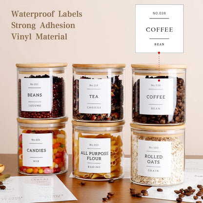 Square Glass Spice Jars with Natural Bamboo Lids - 5oz Airtight Herb Containers with 148 Waterproof Minimalist Spice Labels Preprinted - Empty Small Seasoning Jars for Kitchen Pantry