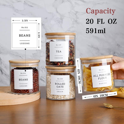 Square Glass Spice Jars with Natural Bamboo Lids - 5oz Airtight Herb Containers with 148 Waterproof Minimalist Spice Labels Preprinted - Empty Small Seasoning Jars for Kitchen Pantry
