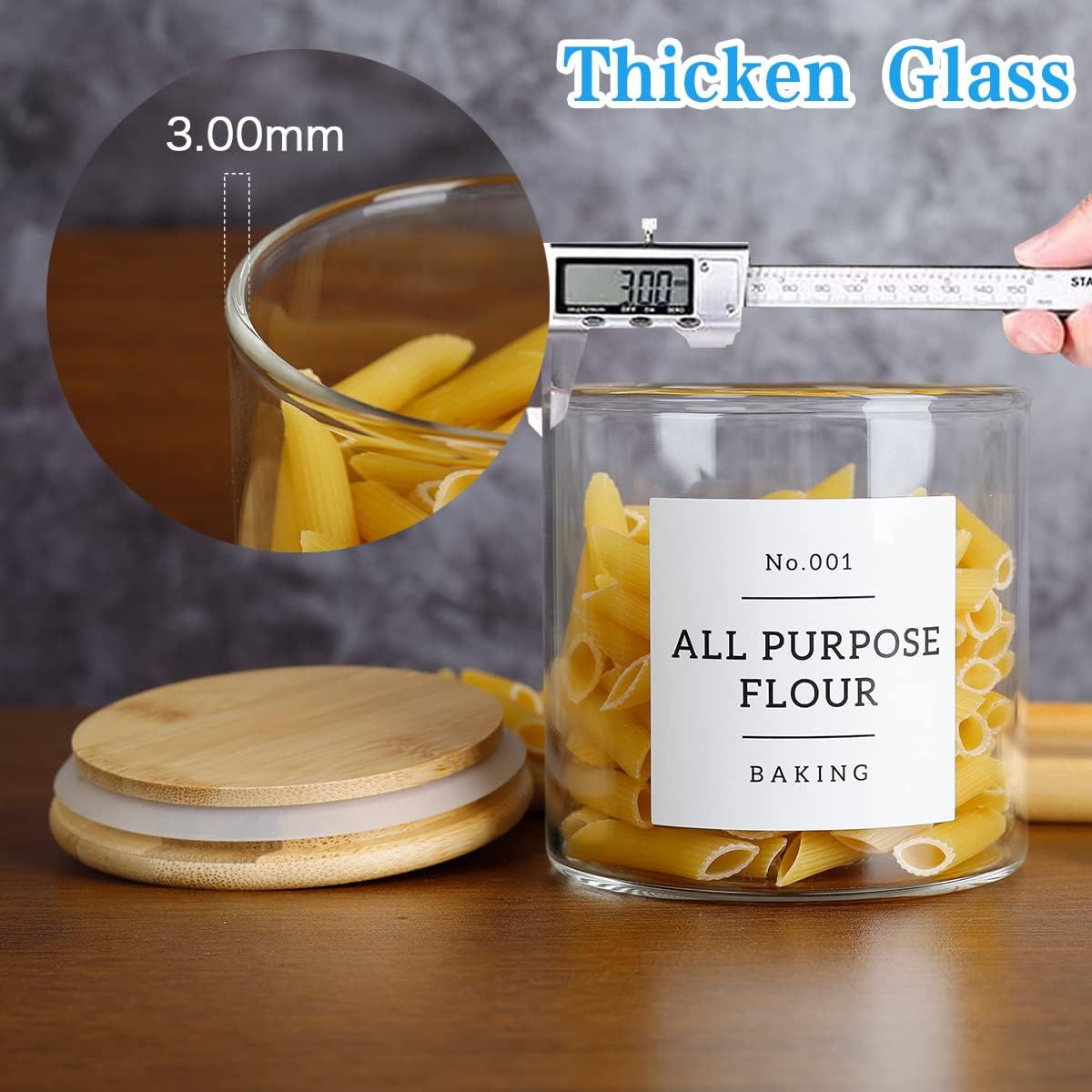 Square Glass Spice Jars with Natural Bamboo Lids - 5oz Airtight Herb Containers with 148 Waterproof Minimalist Spice Labels Preprinted - Empty Small Seasoning Jars for Kitchen Pantry