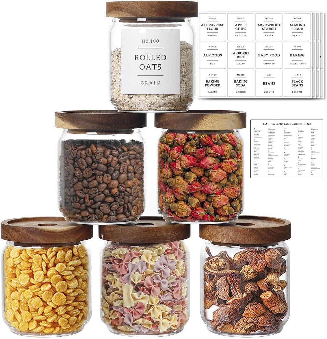 Square Glass Spice Jars with Natural Bamboo Lids - 5oz Airtight Herb Containers with 148 Waterproof Minimalist Spice Labels Preprinted - Empty Small Seasoning Jars for Kitchen Pantry