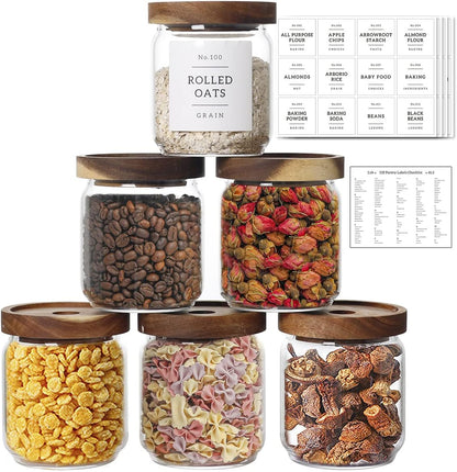 Square Glass Spice Jars with Natural Bamboo Lids - 5oz Airtight Herb Containers with 148 Waterproof Minimalist Spice Labels Preprinted - Empty Small Seasoning Jars for Kitchen Pantry
