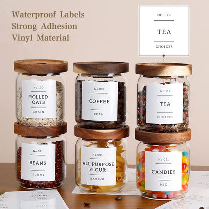 Square Glass Spice Jars with Natural Bamboo Lids - 5oz Airtight Herb Containers with 148 Waterproof Minimalist Spice Labels Preprinted - Empty Small Seasoning Jars for Kitchen Pantry