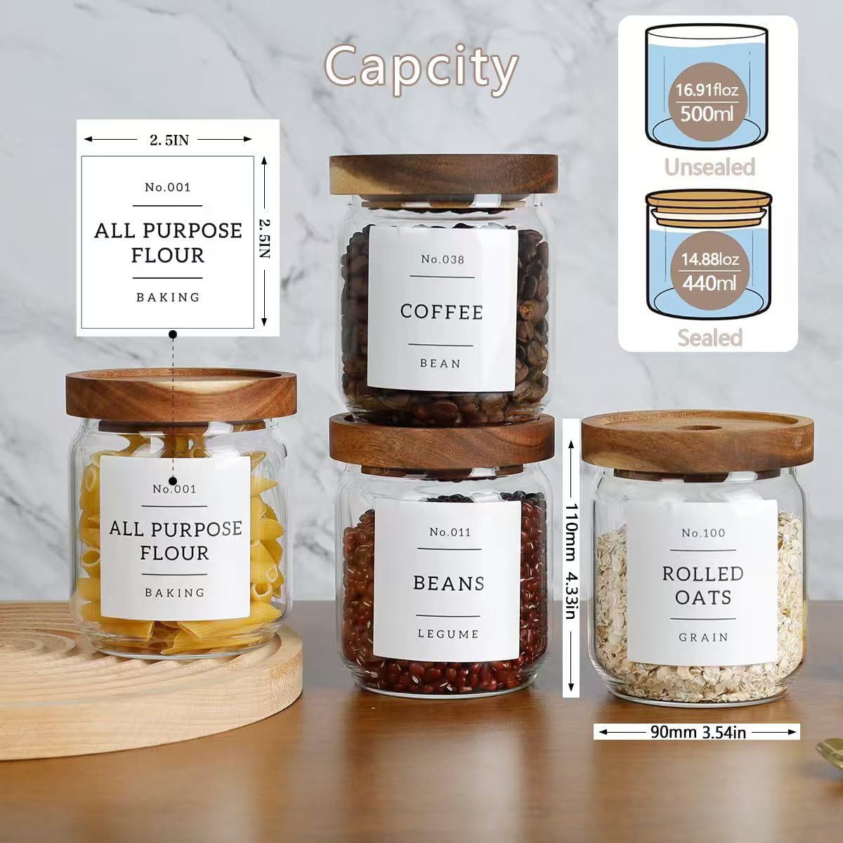 Square Glass Spice Jars with Natural Bamboo Lids - 5oz Airtight Herb Containers with 148 Waterproof Minimalist Spice Labels Preprinted - Empty Small Seasoning Jars for Kitchen Pantry