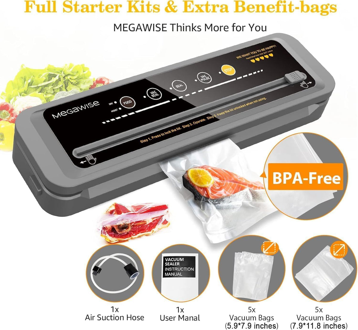 Vacuum Sealer Machine | 80kPa Suction Power | Vac Seal Machine