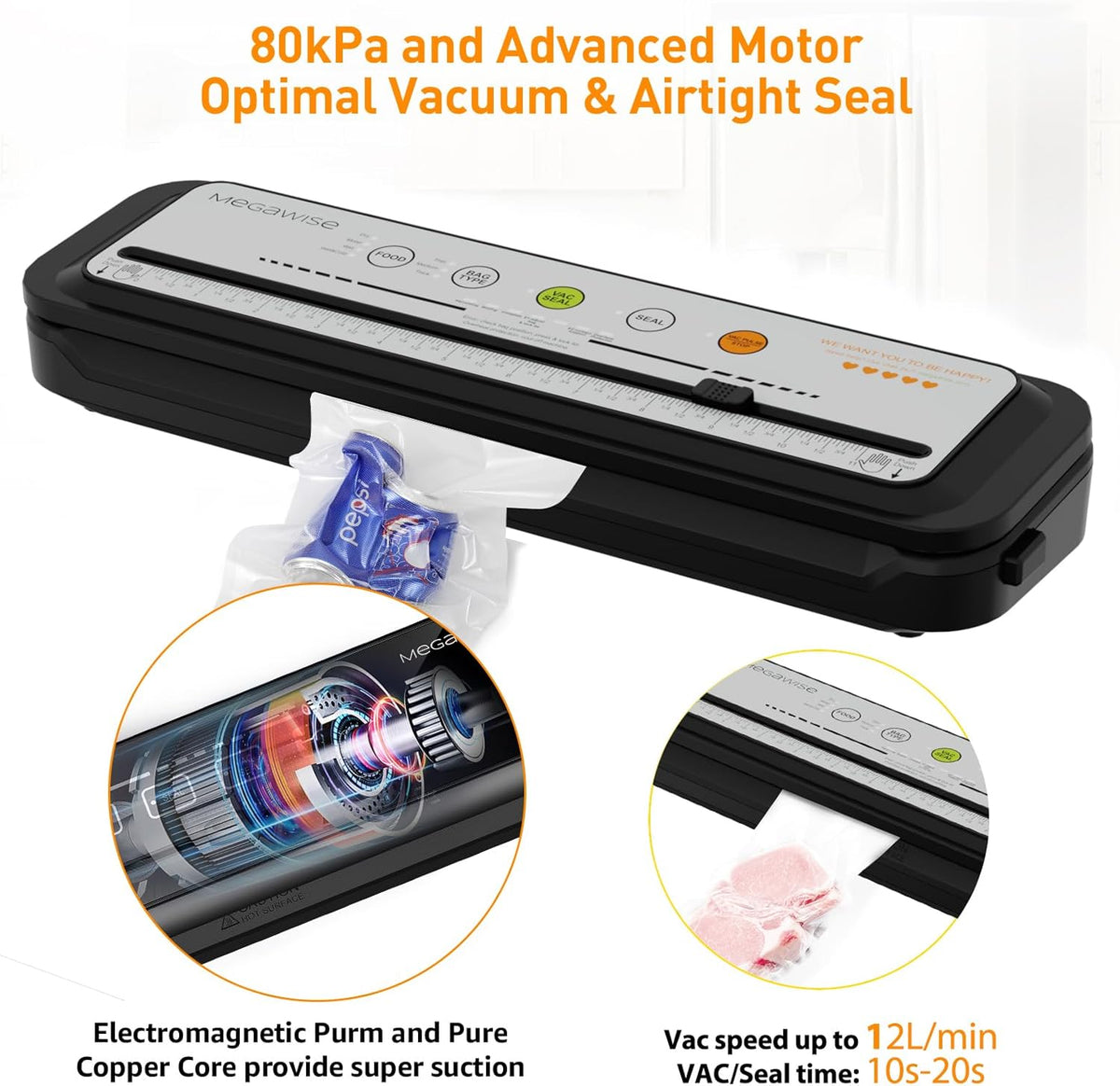 Vacuum Sealer Machine | 80kPa Suction Power | Vac Seal Machine