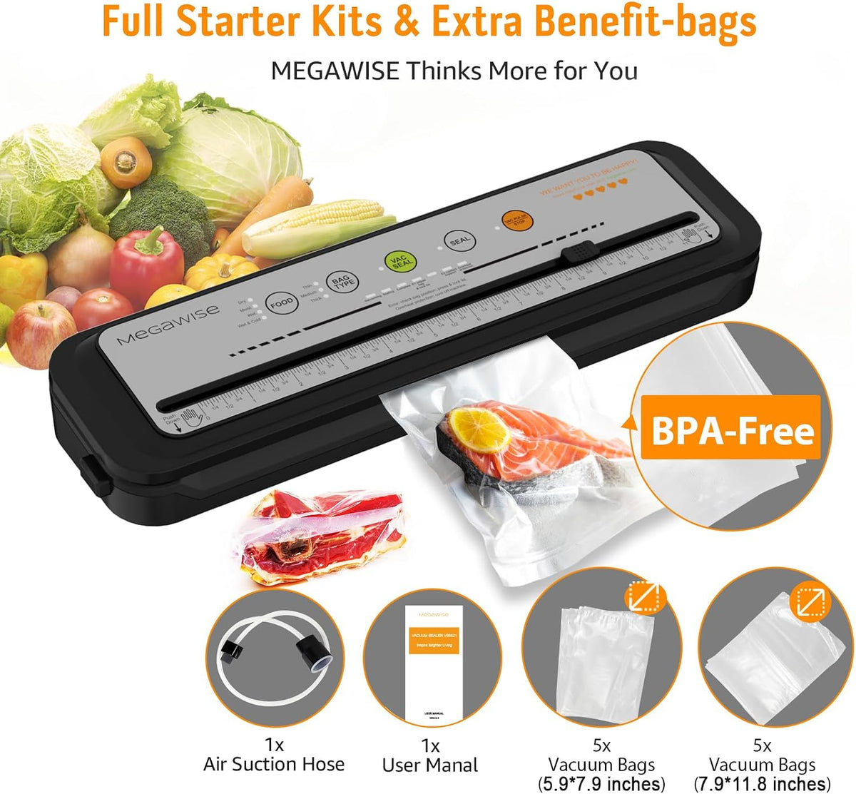 Vacuum Sealer Machine | 80kPa Suction Power | Vac Seal Machine
