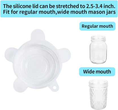 Silicone Stretch Lids 10 Pack for Regular and Wide Mouth Mason Jar, Reusable Silicone Stretch Lids(Stretched to 3.5 inch), Sealed Durable Food Storage Covers Suit for Jar, Cans, Pot