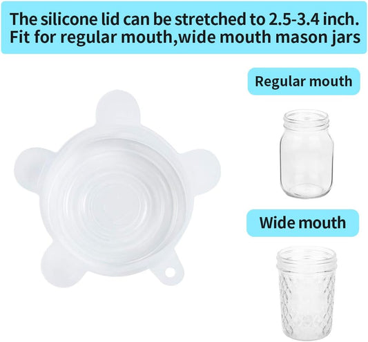 Silicone Stretch Lids 10 Pack for Regular and Wide Mouth Mason Jar, Reusable Silicone Stretch Lids(Stretched to 3.5 inch), Sealed Durable Food Storage Covers Suit for Jar, Cans, Pot