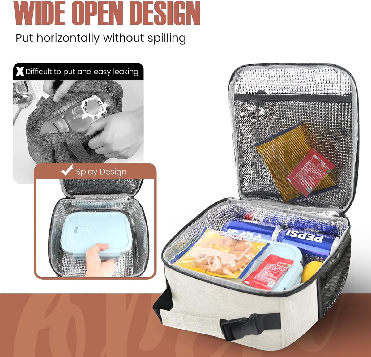 Lunch Bag for Men/Women, Reusable Lunchbox for Adult, Small Insulated Lunch box, Lunch Tote Bag for Office, Work, Picnic - Grey