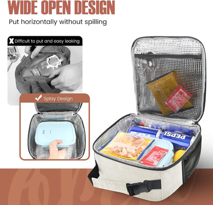 Lunch Bag for Men/Women, Reusable Lunchbox for Adult, Small Insulated Lunch box, Lunch Tote Bag for Office, Work, Picnic - Grey