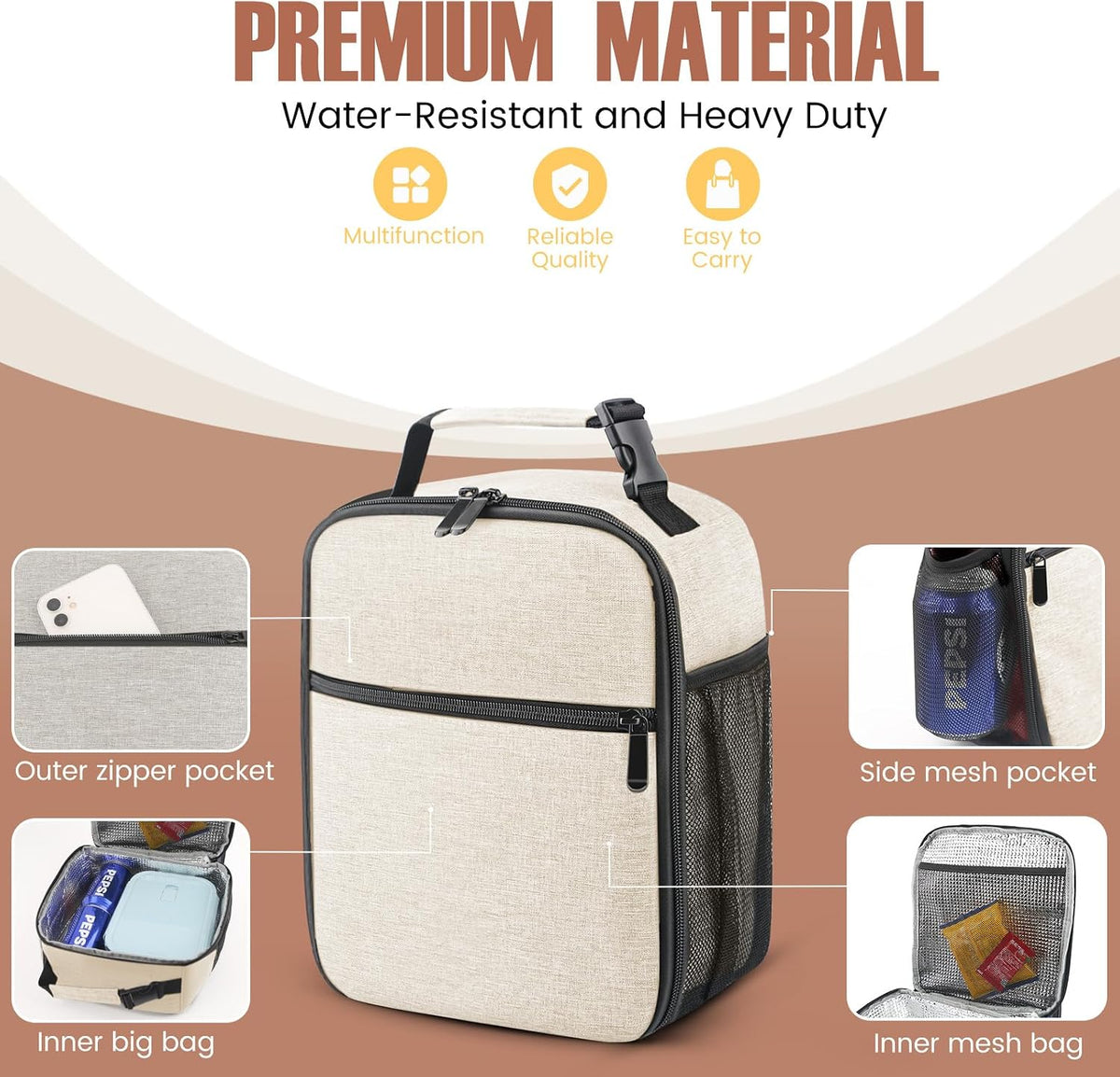Lunch Bag for Men/Women, Reusable Lunchbox for Adult, Small Insulated Lunch box, Lunch Tote Bag for Office, Work, Picnic - Grey