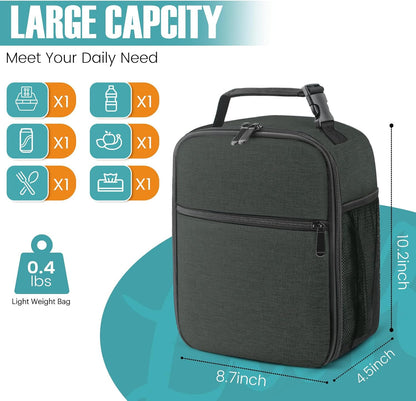 Lunch Bag for Men/Women, Reusable Lunchbox for Adult, Small Insulated Lunch box, Lunch Tote Bag for Office, Work, Picnic - Grey