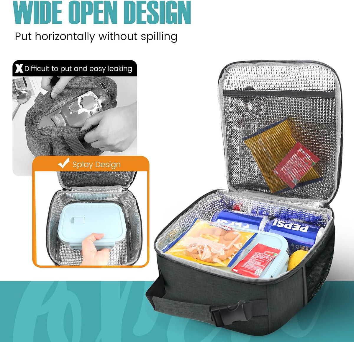 Lunch Bag for Men/Women, Reusable Lunchbox for Adult, Small Insulated Lunch box, Lunch Tote Bag for Office, Work, Picnic - Grey