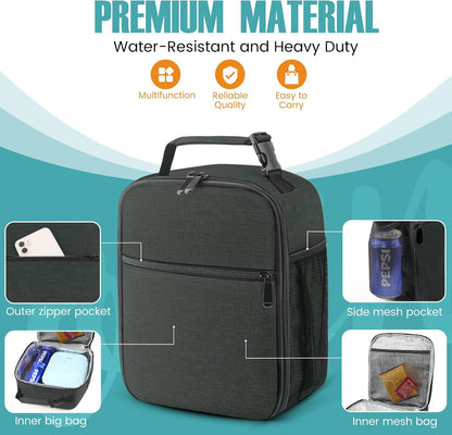 Lunch Bag for Men/Women, Reusable Lunchbox for Adult, Small Insulated Lunch box, Lunch Tote Bag for Office, Work, Picnic - Grey