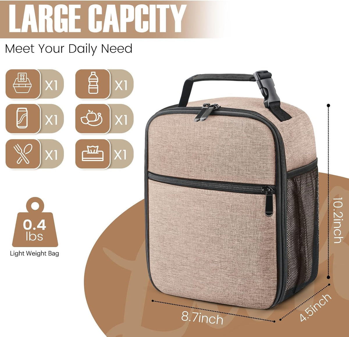 Lunch Bag for Men/Women, Reusable Lunchbox for Adult, Small Insulated Lunch box, Lunch Tote Bag for Office, Work, Picnic - Grey