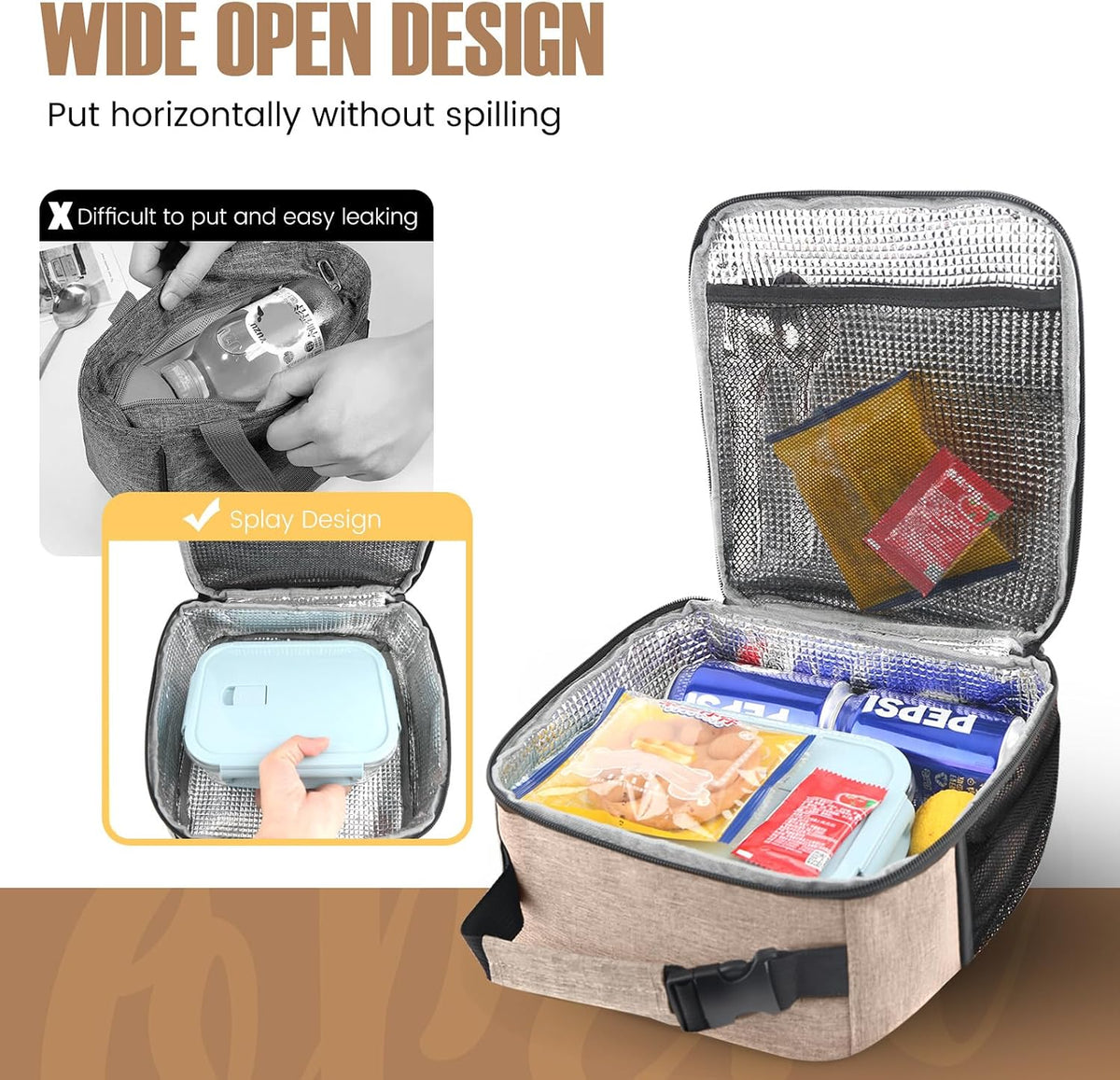 Lunch Bag for Men/Women, Reusable Lunchbox for Adult, Small Insulated Lunch box, Lunch Tote Bag for Office, Work, Picnic - Grey