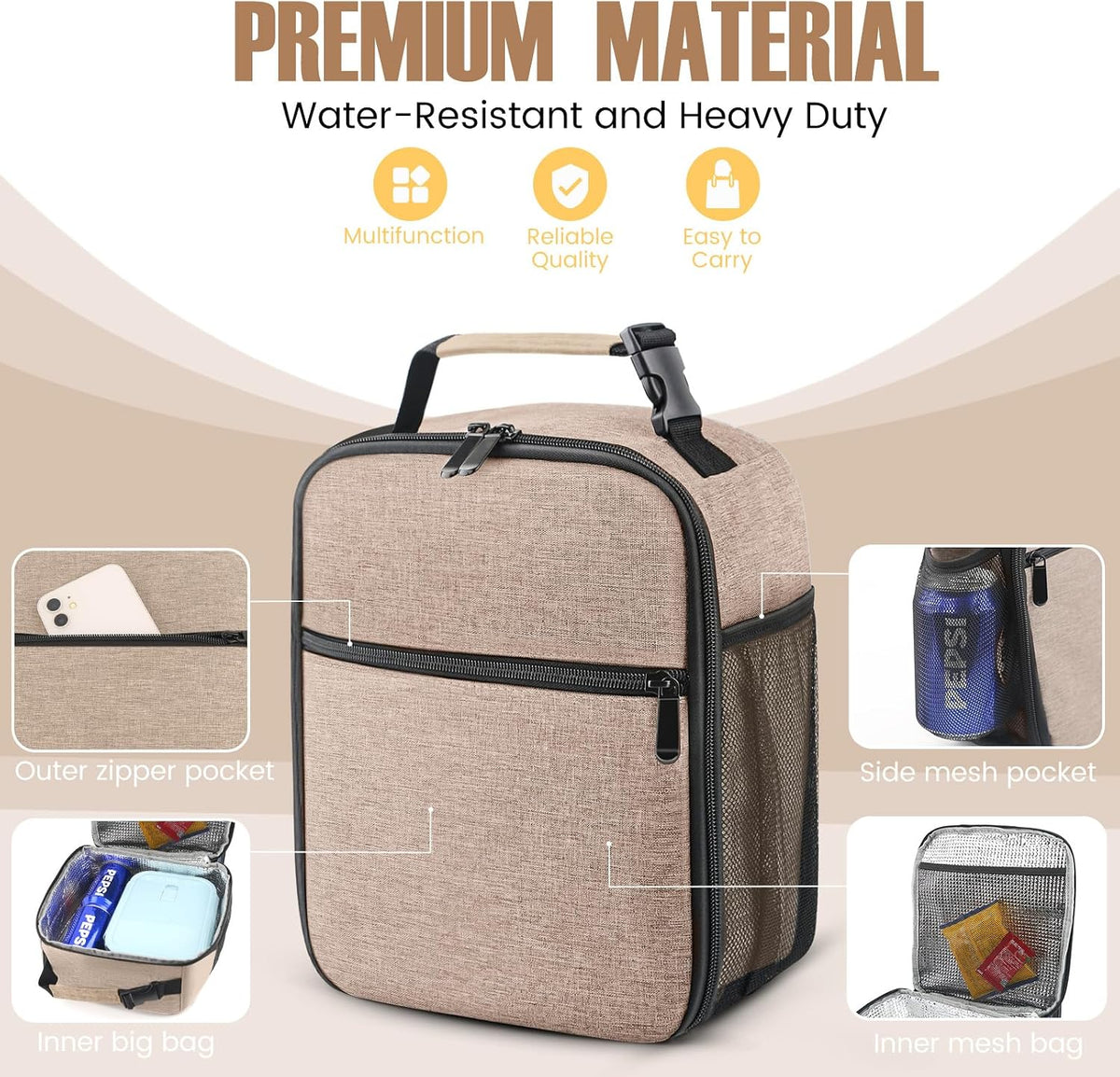 Lunch Bag for Men/Women, Reusable Lunchbox for Adult, Small Insulated Lunch box, Lunch Tote Bag for Office, Work, Picnic - Grey