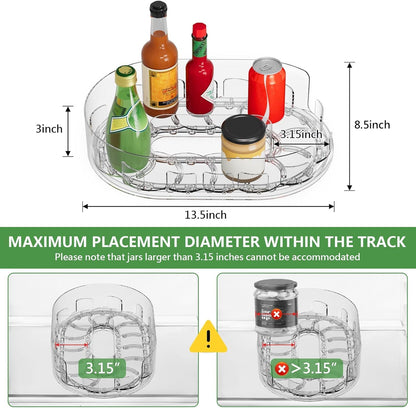 Lazy Susan Turntable Organiser for Fridge, 360°Rotating Spice Racks for Kitchen Cabinet, Fridge and Pantry Organizer, 33 X 7.5cmClear PET Revolving Condiment Holder﻿
