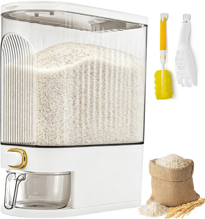 Clear Rice Holder Dispenser, 22 Lbs Large Grain Storage Container with Measuring Cup, Cylinder Household Food Dispenser Bucket Kitchen Organization for Cereal Oatmeal Coffee Bean Soybean Corn