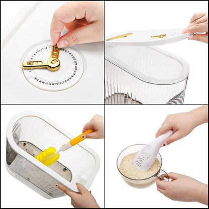 Clear Rice Holder Dispenser, 22 Lbs Large Grain Storage Container with Measuring Cup, Cylinder Household Food Dispenser Bucket Kitchen Organization for Cereal Oatmeal Coffee Bean Soybean Corn