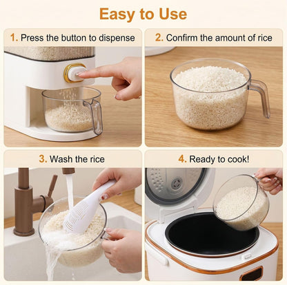 Clear Rice Holder Dispenser, 22 Lbs Large Grain Storage Container with Measuring Cup, Cylinder Household Food Dispenser Bucket Kitchen Organization for Cereal Oatmeal Coffee Bean Soybean Corn