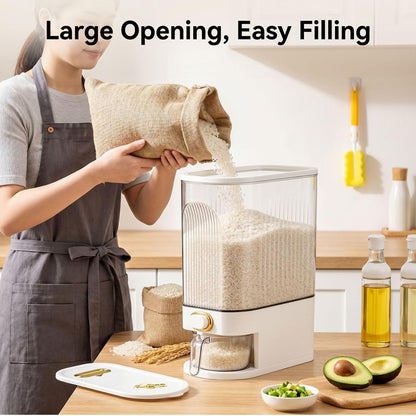 Clear Rice Holder Dispenser, 22 Lbs Large Grain Storage Container with Measuring Cup, Cylinder Household Food Dispenser Bucket Kitchen Organization for Cereal Oatmeal Coffee Bean Soybean Corn
