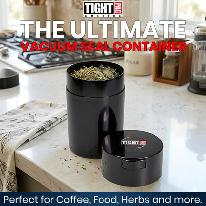 Tightvac 1 to 6 Ounce Airtight Container - Multi-use Storage Container for Herbs, Coffee and Dry Goods, Patented Vacuum Seal Airtight Containers, Black