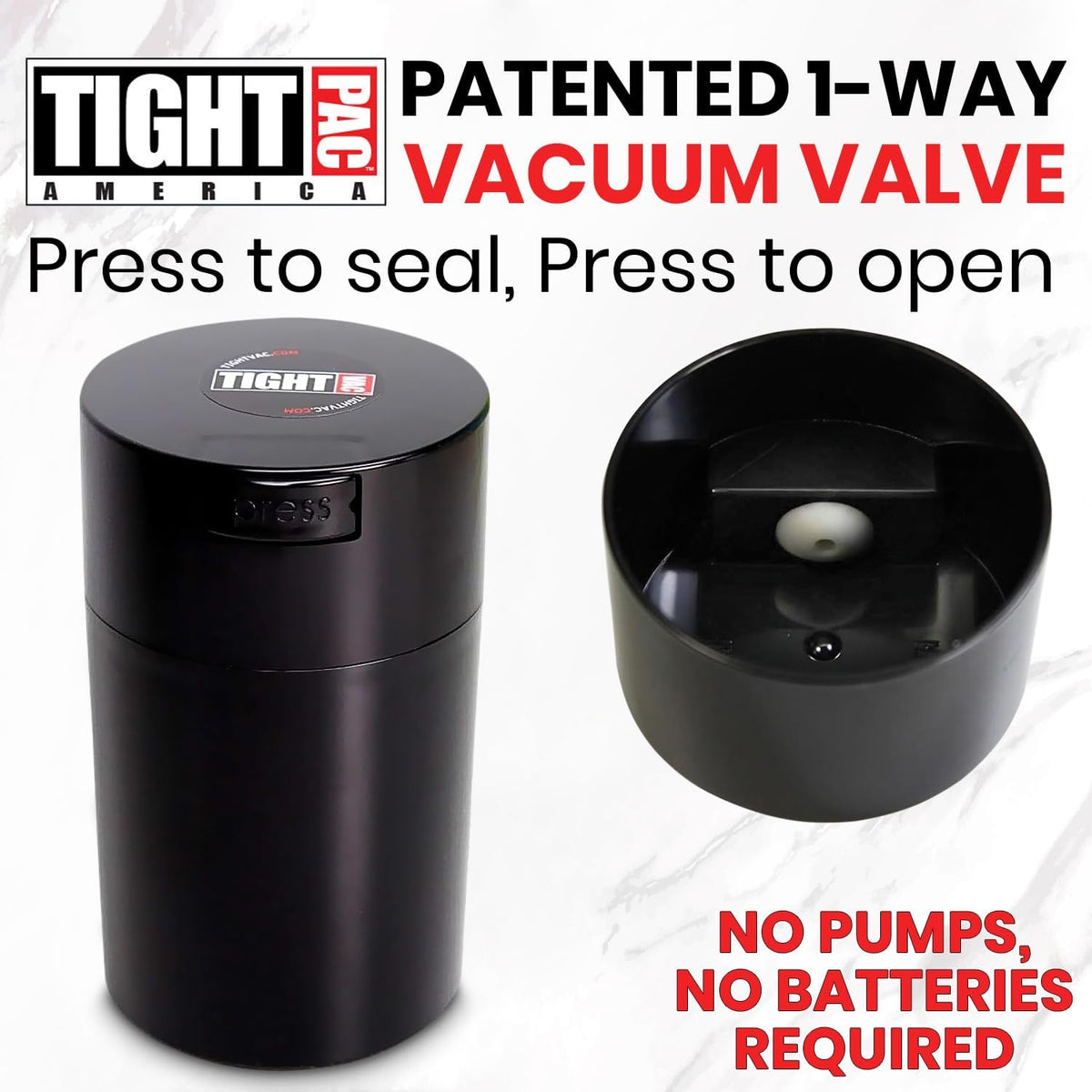 Tightvac 1 to 6 Ounce Airtight Container - Multi-use Storage Container for Herbs, Coffee and Dry Goods, Patented Vacuum Seal Airtight Containers, Black