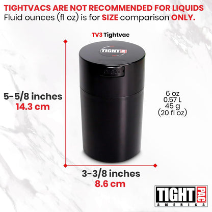 Tightvac 1 to 6 Ounce Airtight Container - Multi-use Storage Container for Herbs, Coffee and Dry Goods, Patented Vacuum Seal Airtight Containers, Black
