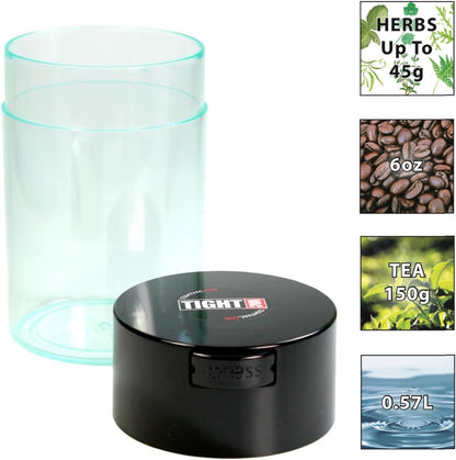 Tightvac 1 to 6 Ounce Airtight Container - Multi-use Storage Container for Herbs, Coffee and Dry Goods, Patented Vacuum Seal Airtight Containers, Black