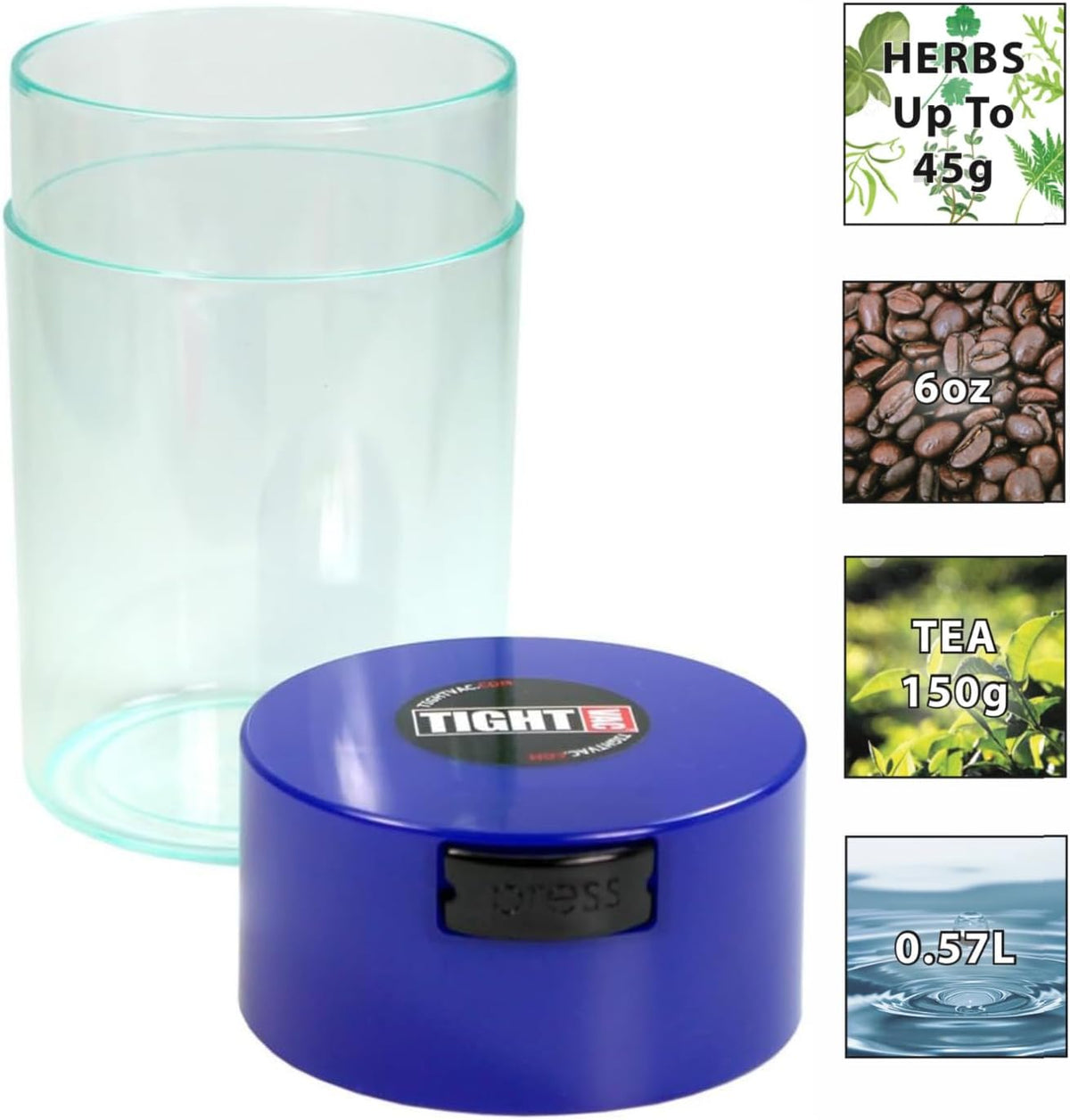 Tightvac 1 to 6 Ounce Airtight Container - Multi-use Storage Container for Herbs, Coffee and Dry Goods, Patented Vacuum Seal Airtight Containers, Black