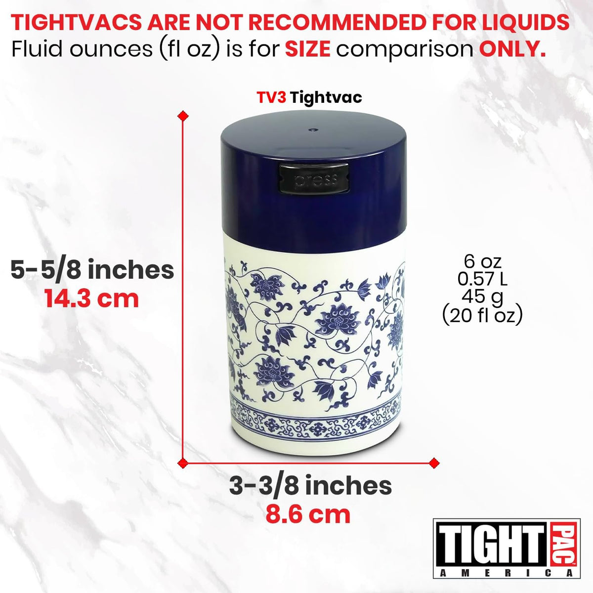 Tightvac 1 to 6 Ounce Airtight Container - Multi-use Storage Container for Herbs, Coffee and Dry Goods, Patented Vacuum Seal Airtight Containers, Black