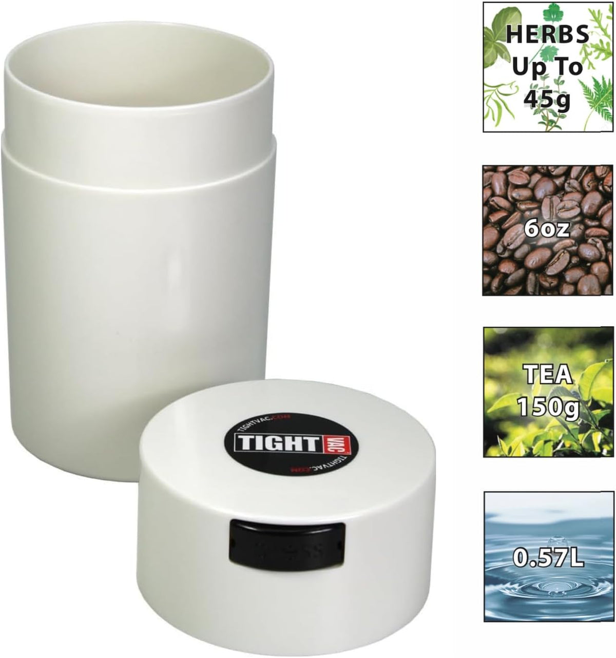 Tightvac 1 to 6 Ounce Airtight Container - Multi-use Storage Container for Herbs, Coffee and Dry Goods, Patented Vacuum Seal Airtight Containers, Black