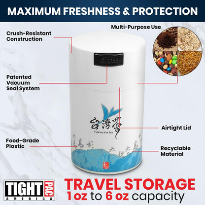 Tightvac 1 to 6 Ounce Airtight Container - Multi-use Storage Container for Herbs, Coffee and Dry Goods, Patented Vacuum Seal Airtight Containers, Black