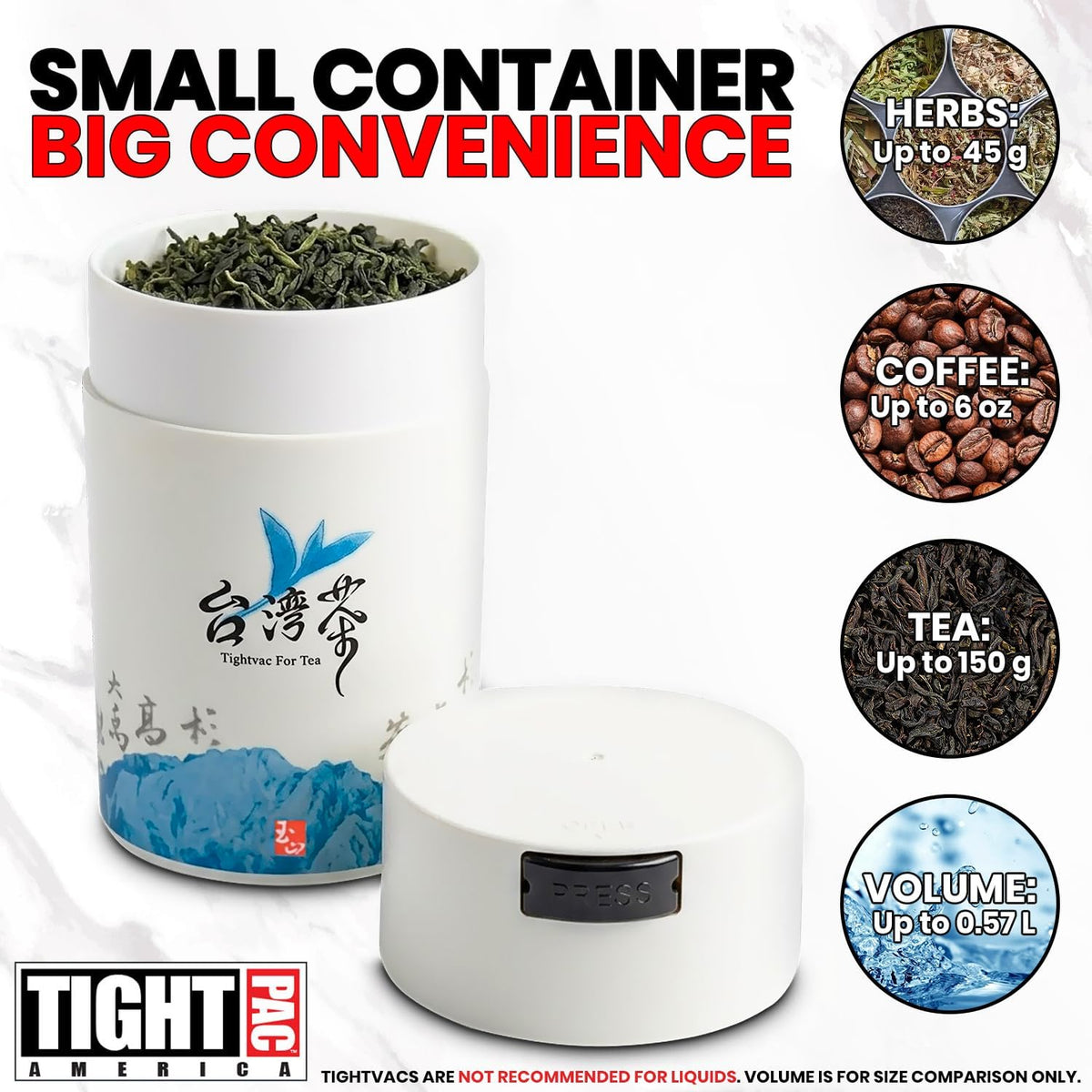 Tightvac 1 to 6 Ounce Airtight Container - Multi-use Storage Container for Herbs, Coffee and Dry Goods, Patented Vacuum Seal Airtight Containers, Black