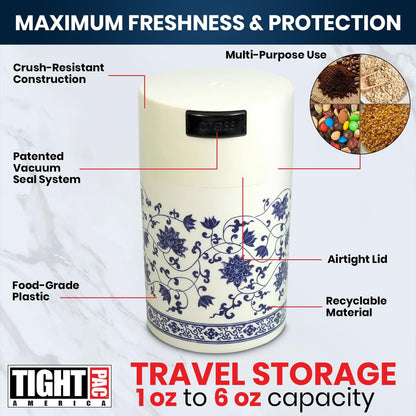 Tightvac 1 to 6 Ounce Airtight Container - Multi-use Storage Container for Herbs, Coffee and Dry Goods, Patented Vacuum Seal Airtight Containers, Black
