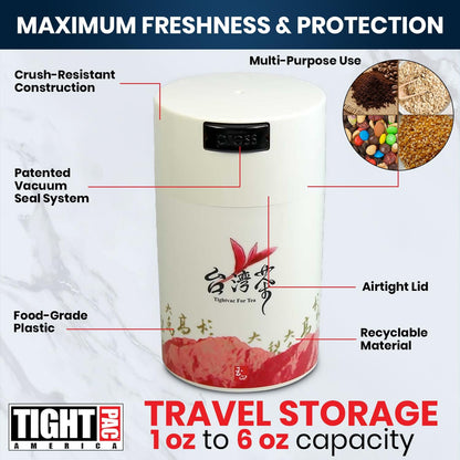 Tightvac 1 to 6 Ounce Airtight Container - Multi-use Storage Container for Herbs, Coffee and Dry Goods, Patented Vacuum Seal Airtight Containers, Black