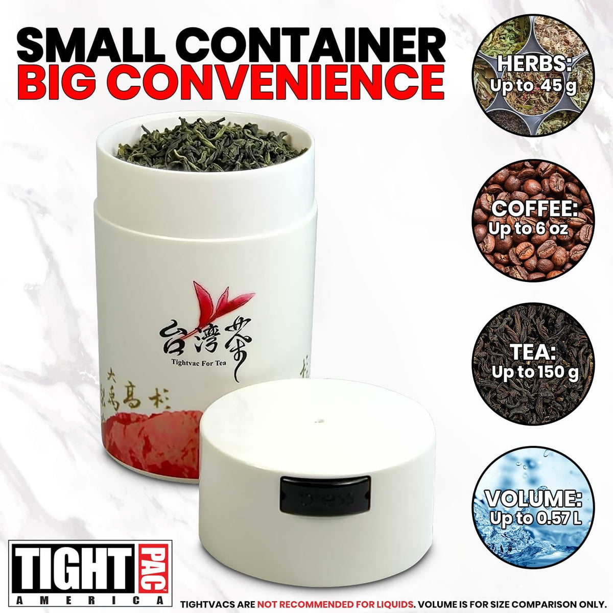 Tightvac 1 to 6 Ounce Airtight Container - Multi-use Storage Container for Herbs, Coffee and Dry Goods, Patented Vacuum Seal Airtight Containers, Black