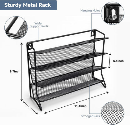 Spice Rack Organizer with 24 Glass Jars and 60 Labels, 4-Tier Seasoning Organizer for Cabinet, Countertop, Pantry or Wall Mount, Rust-Resistant Carbon Steel Spice Jar Set with Marker
