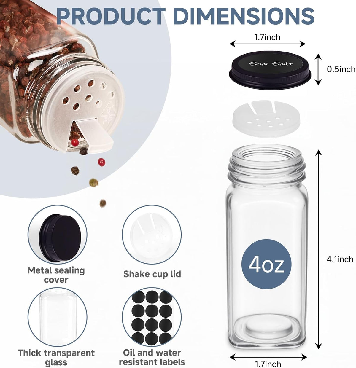 Spice Rack Organizer with 24 Glass Jars and 60 Labels, 4-Tier Seasoning Organizer for Cabinet, Countertop, Pantry or Wall Mount, Rust-Resistant Carbon Steel Spice Jar Set with Marker