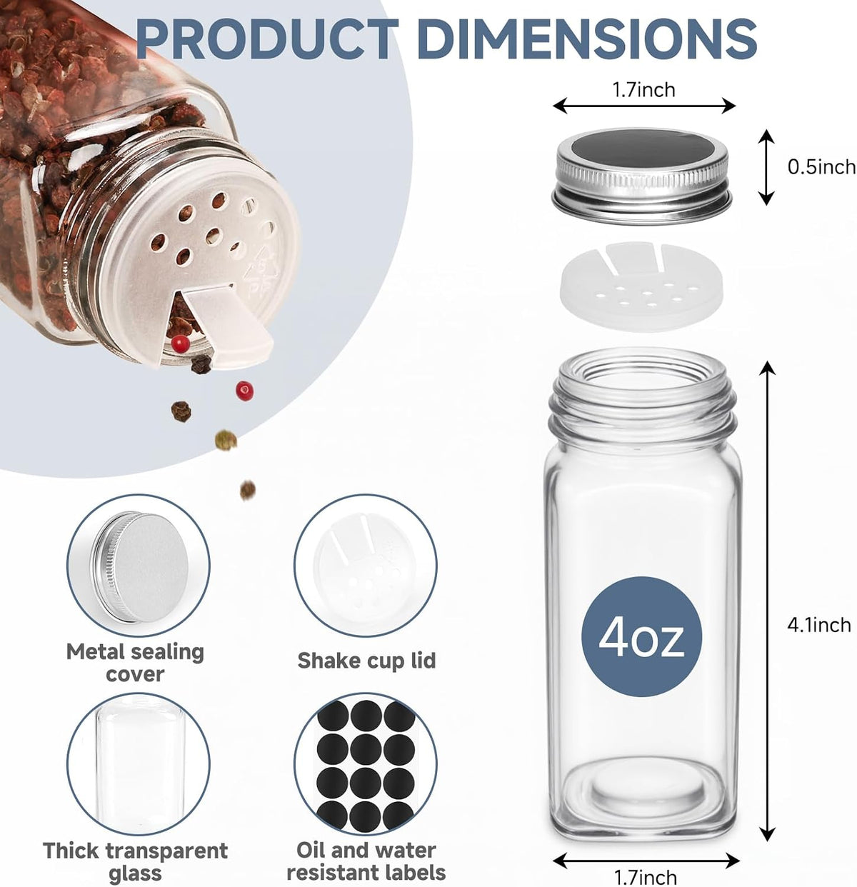 Spice Rack Organizer with 24 Glass Jars and 60 Labels, 4-Tier Seasoning Organizer for Cabinet, Countertop, Pantry or Wall Mount, Rust-Resistant Carbon Steel Spice Jar Set with Marker