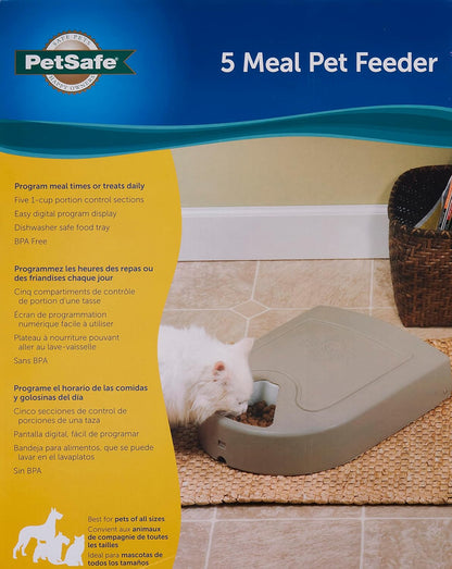 Automatic Dog Feeder, 5 Meals, 40 oz Capacity, Plastic, for Dry Food, Multiple Pets